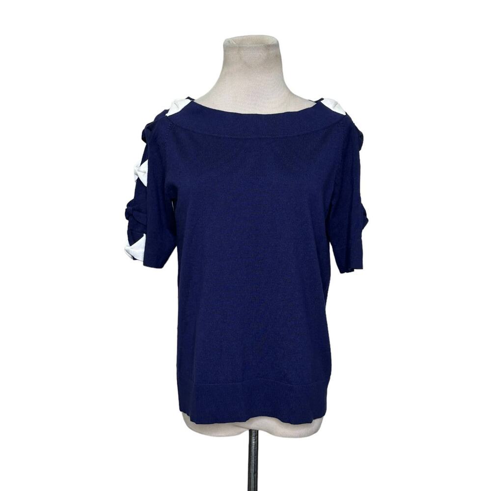Cable & Gauge blue short sleeves boat neck sweater size PM